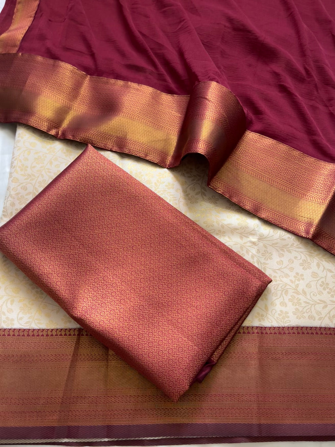 Unstitched premium half saree material(reddish maroon)