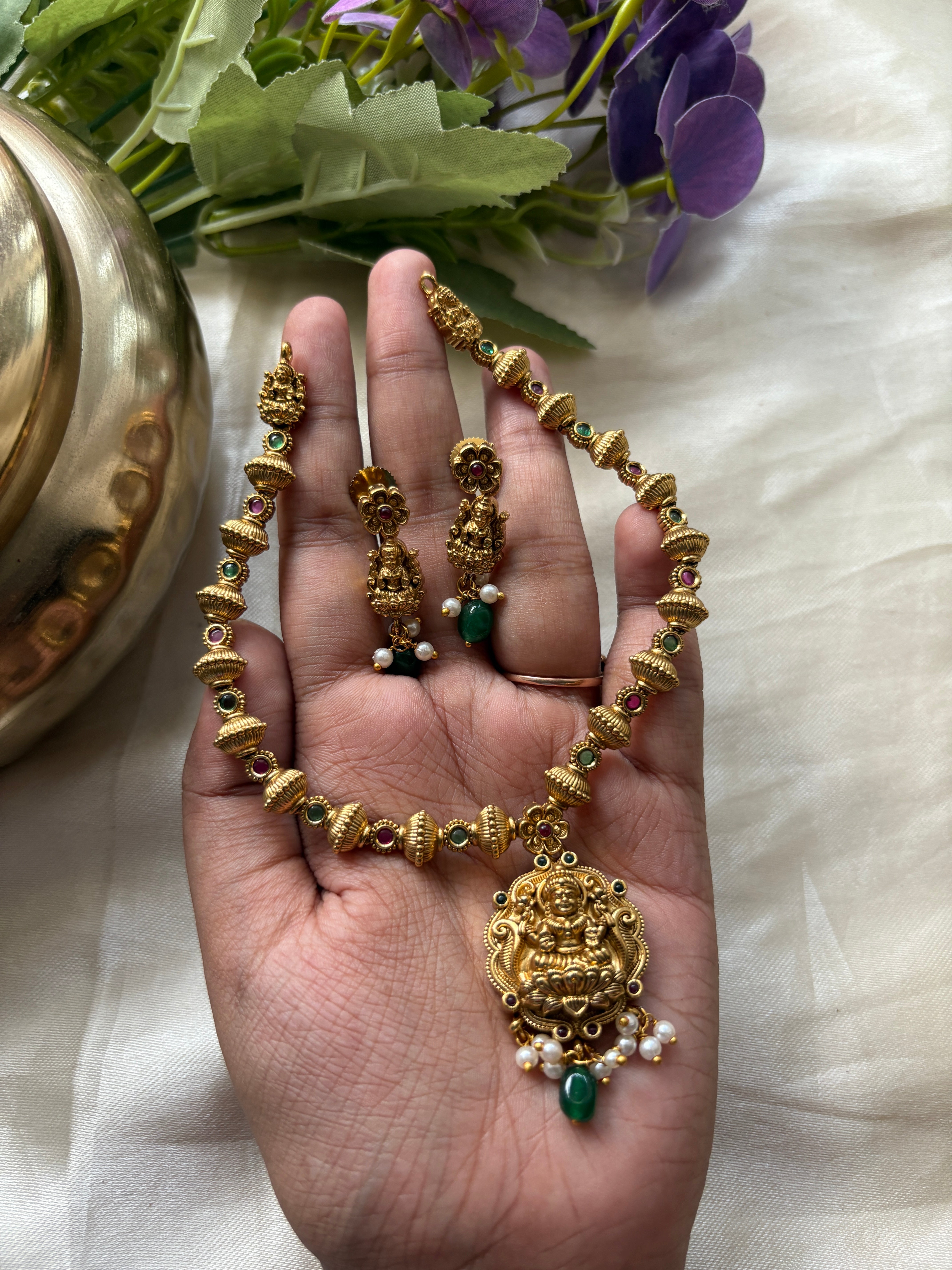 Gold lookalike temple necklace