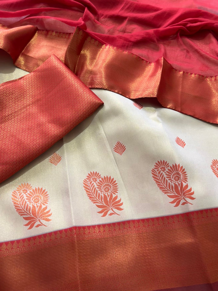 Unstitched premium half saree material(orange)