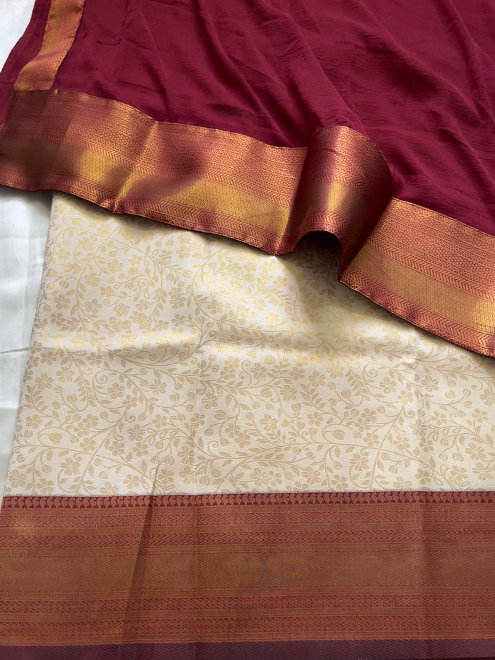 Unstitched premium half saree material(reddish maroon)