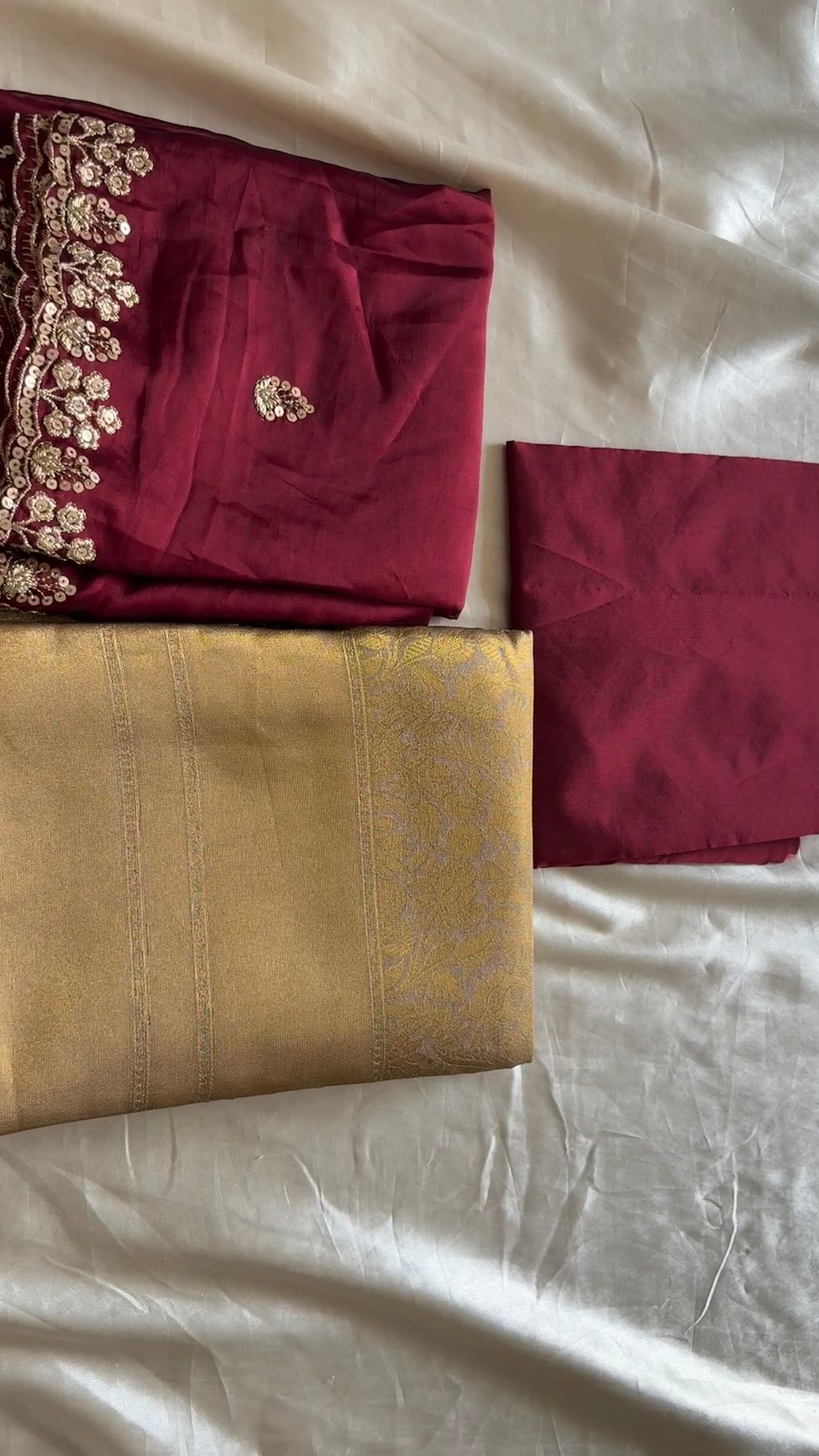 Unstitched half saree material ( antique with deep maroon)
