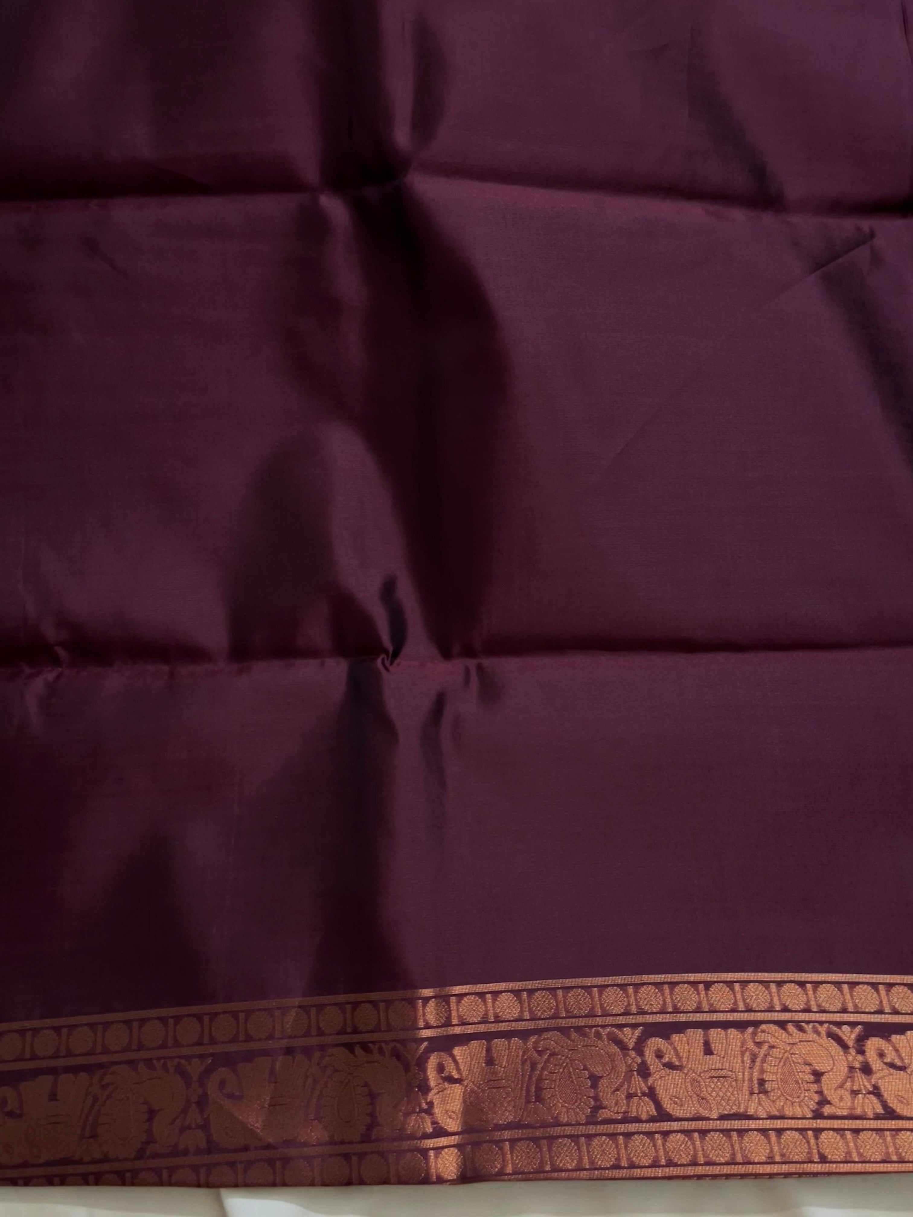 Unstitched semi Kanchi cotton half saree material(bottle green with maroon) (KR36)