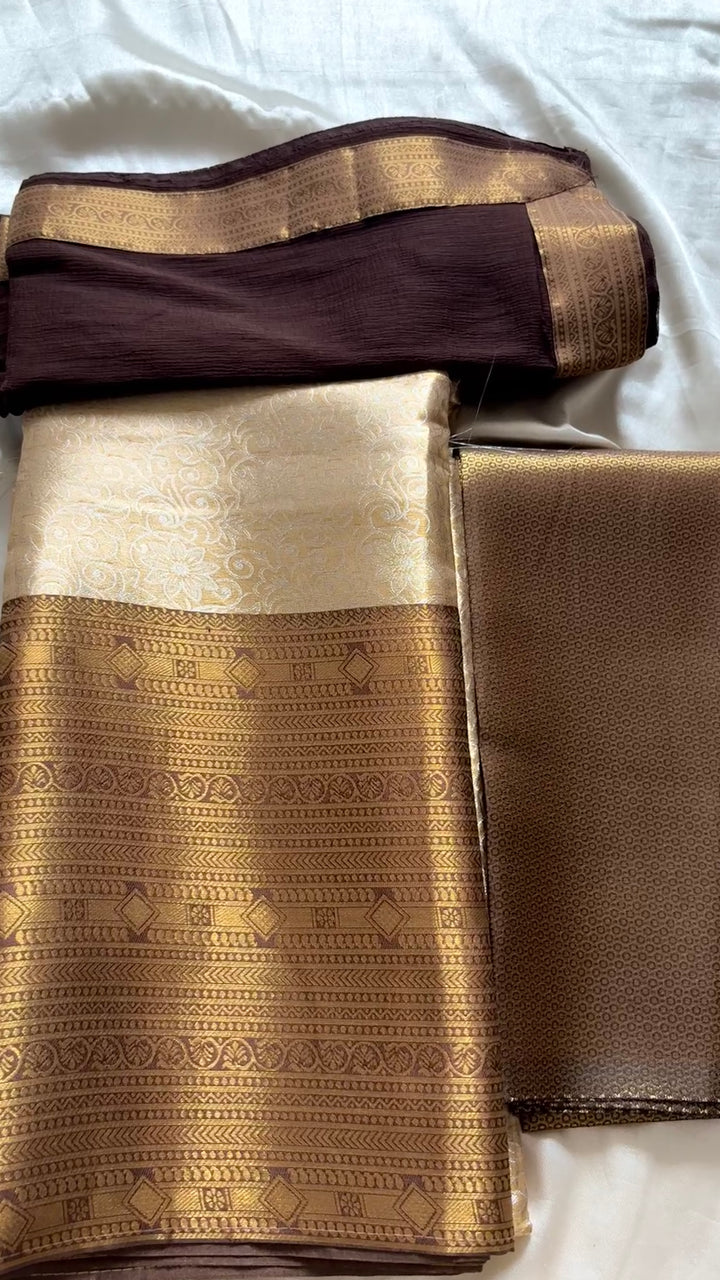 Unstitched premium half saree material ( caramel shade with coffee brown )