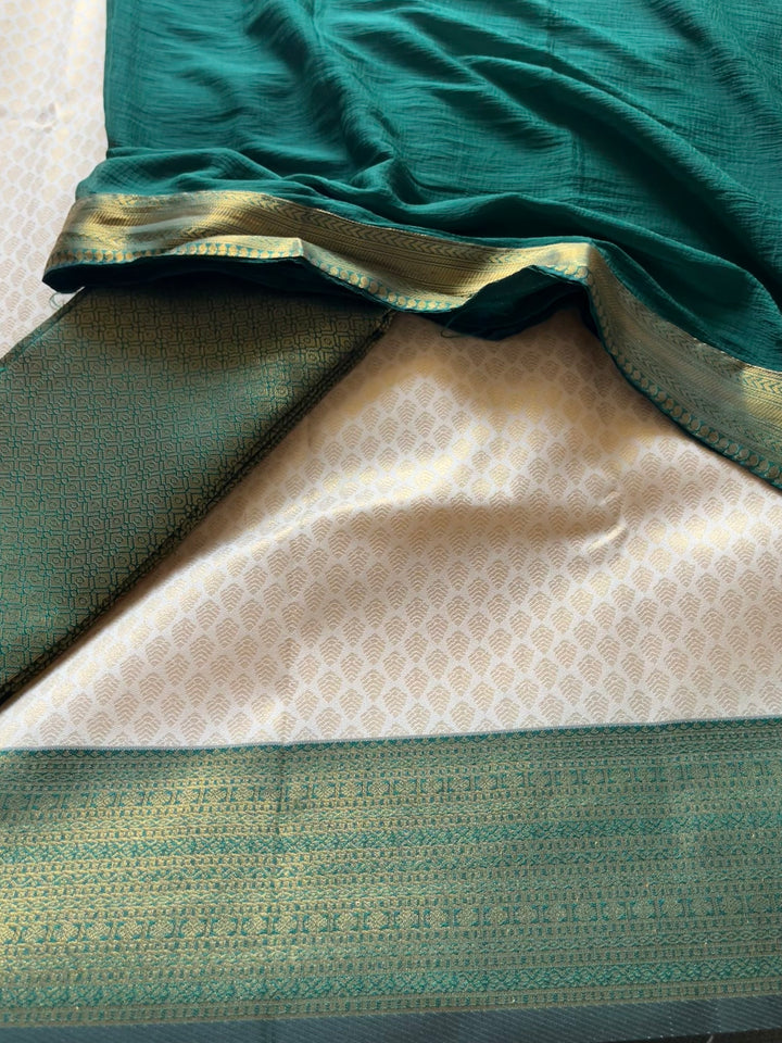 Unstitched premium half saree material( bottle green)