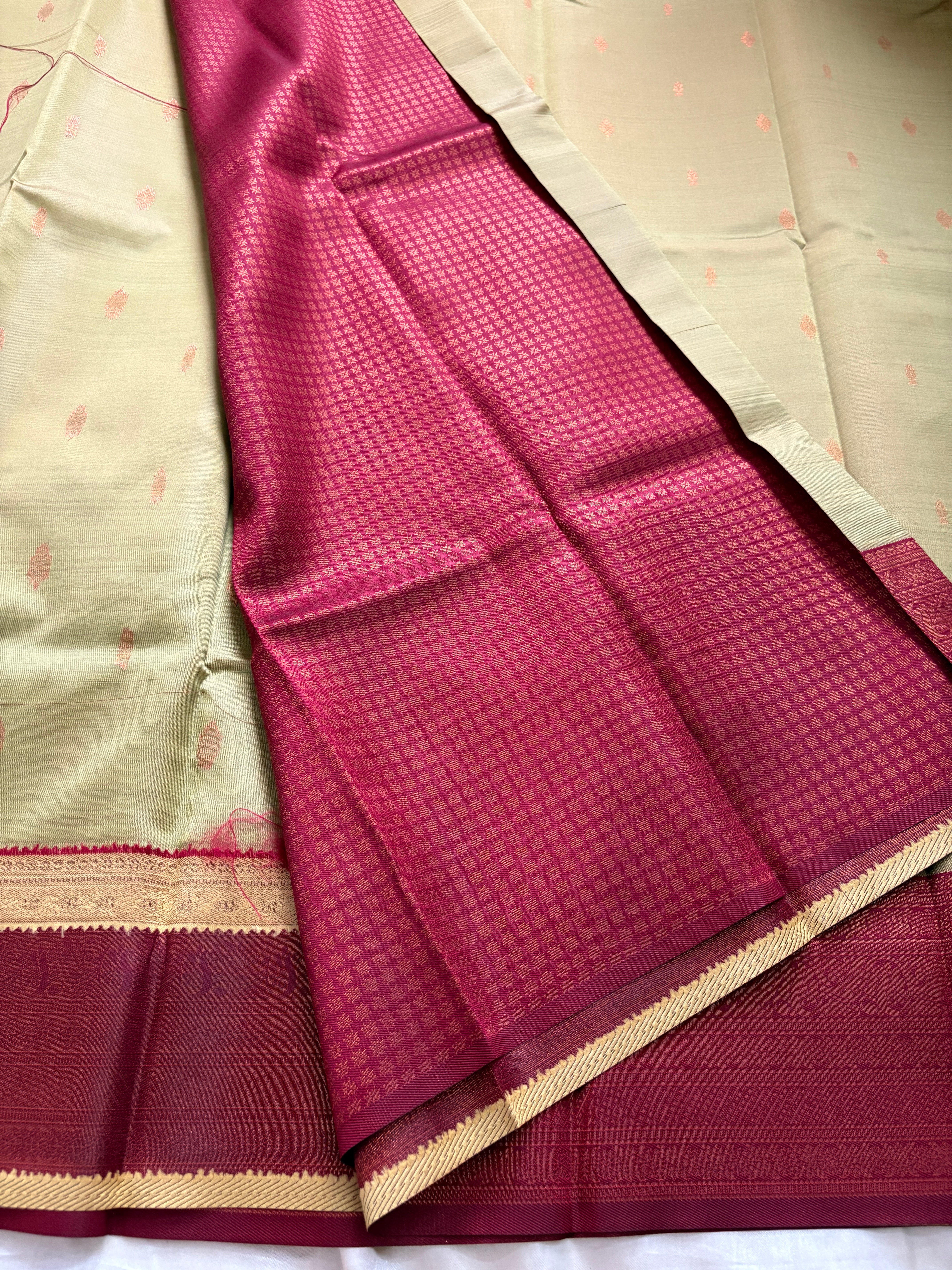 Unstitched premium half saree material pale yellow with maroon(KR75)