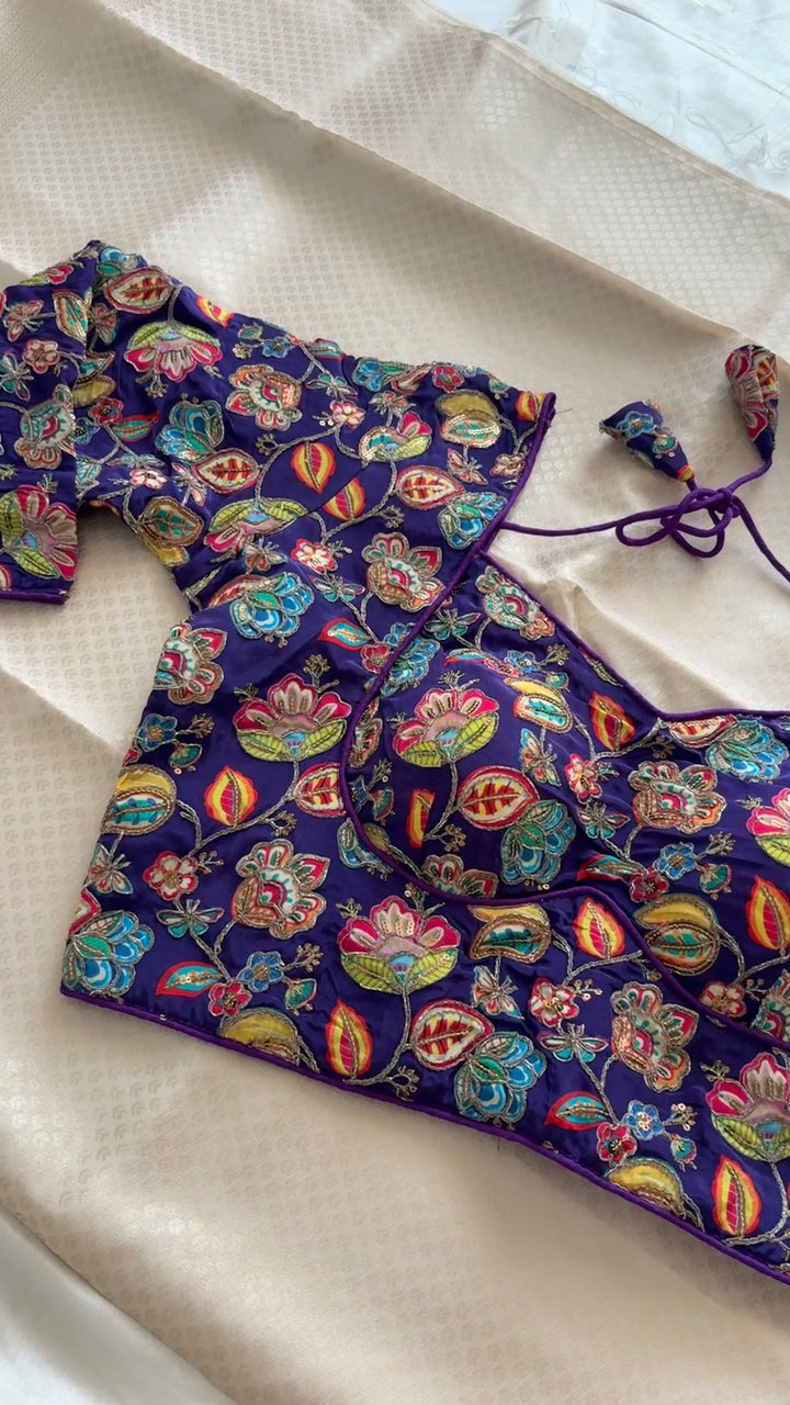 Premium chinon fabric stitched blouse padded (38) shade violet closer to navy