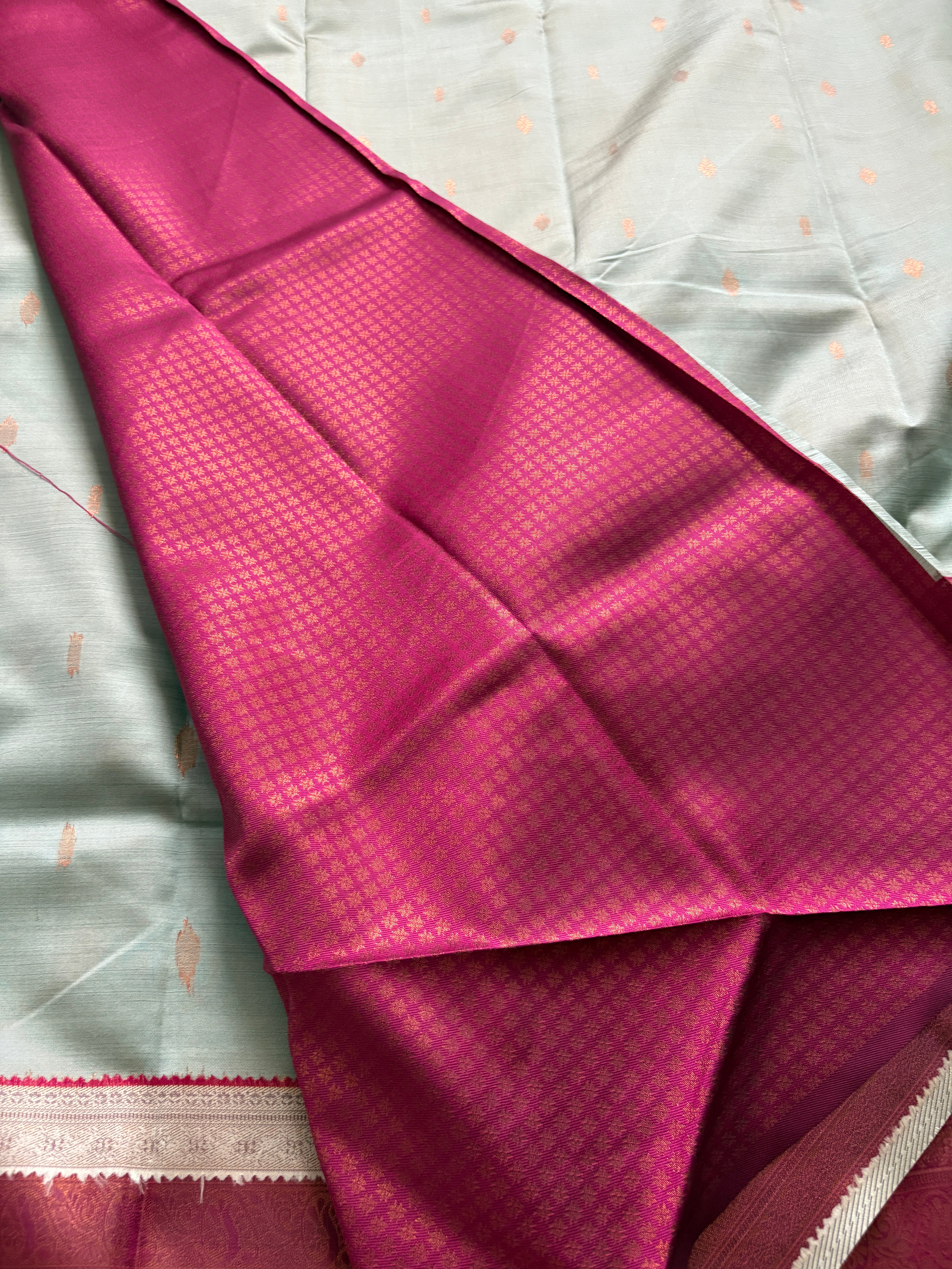 Unstitched premium half saree material grey with magenta pink(KR74)