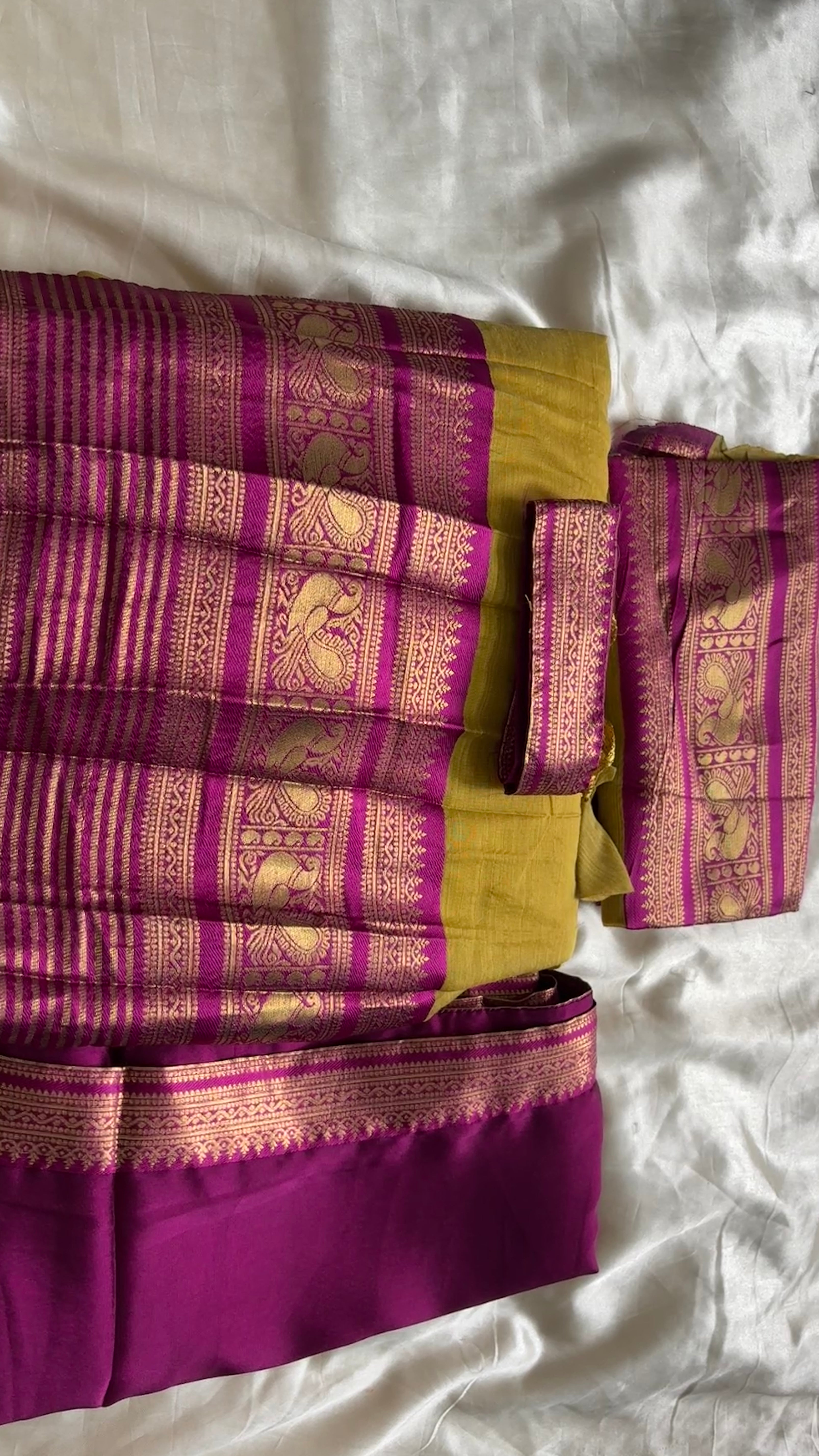 Kanchi cotton Semi stitched half saree (yellowish green with vadamalli )