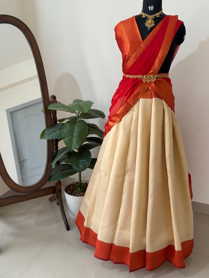Unstitched premium half saree material( orange)