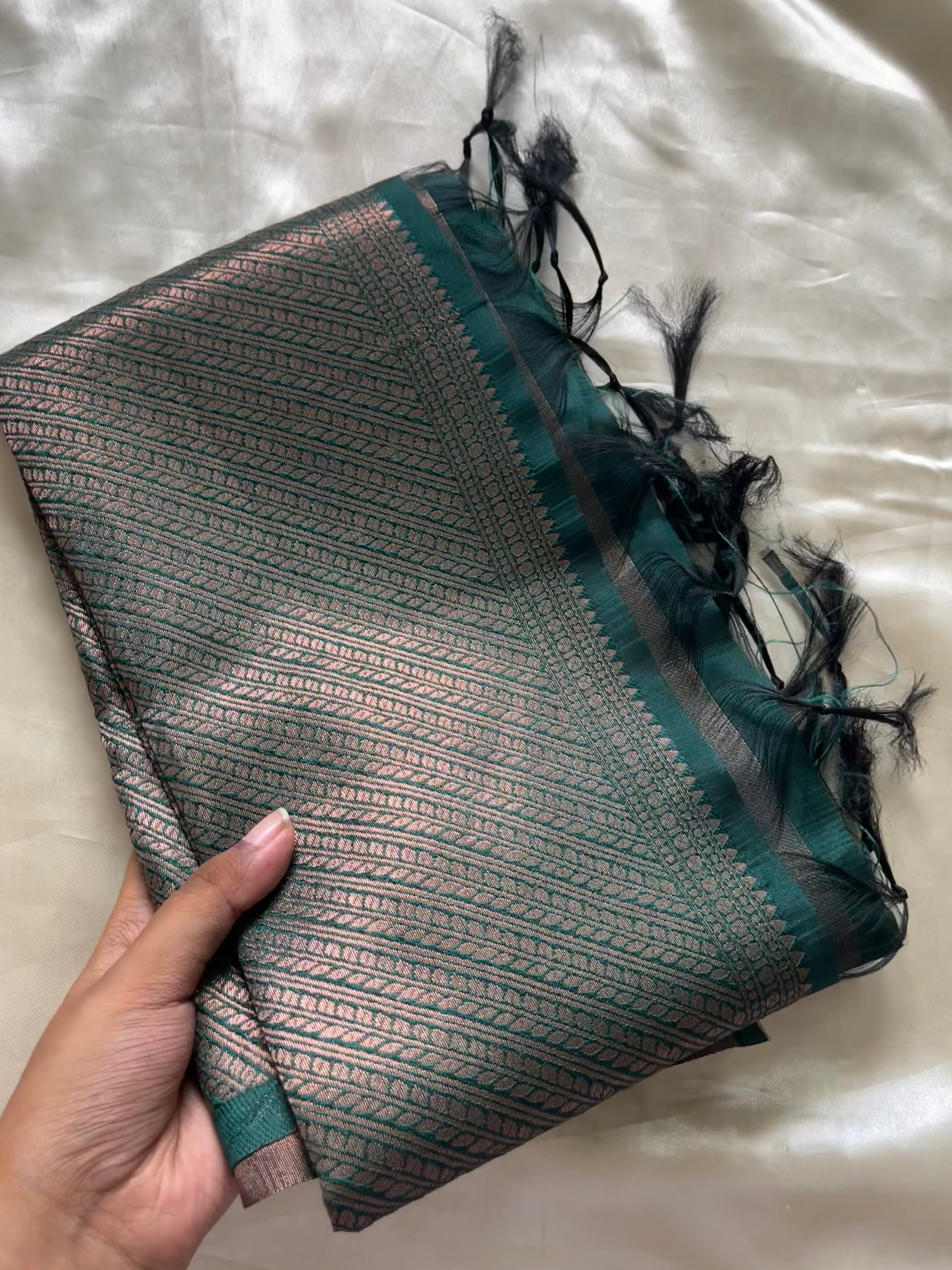 Unstitched premium half saree material(mango yellow with bottle green) (KR41)