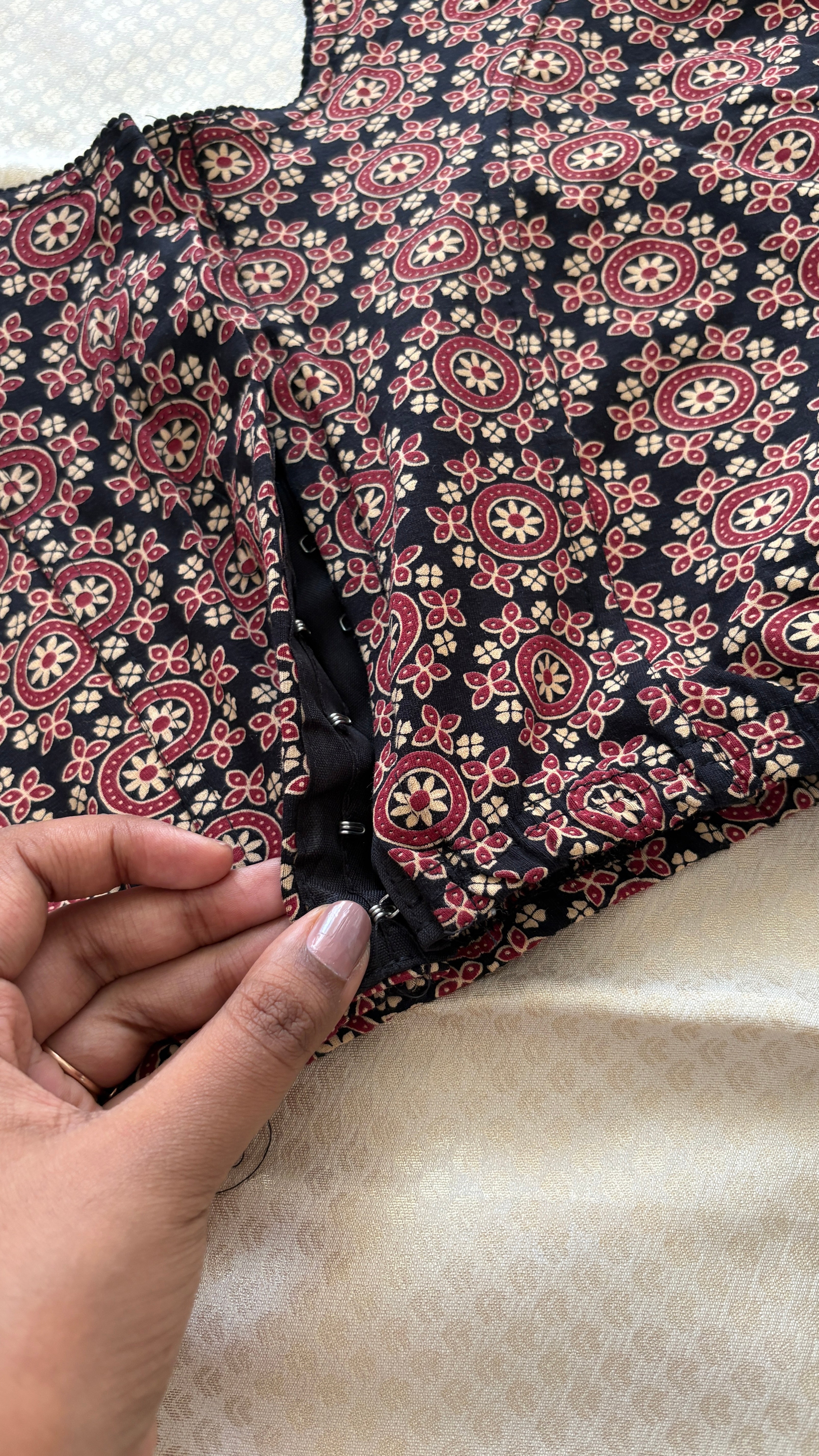 Kalamkari Ajrak printed stretchable blouse XL ( full sleeve )