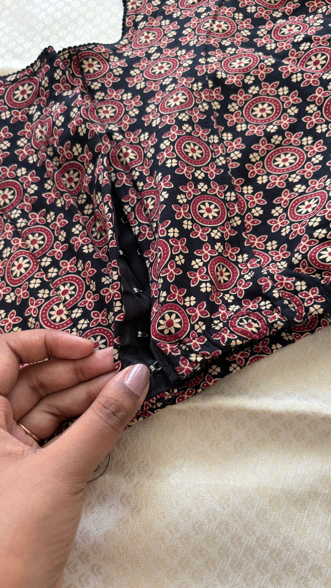 Kalamkari Ajrak printed stretchable blouse XL ( full sleeve )