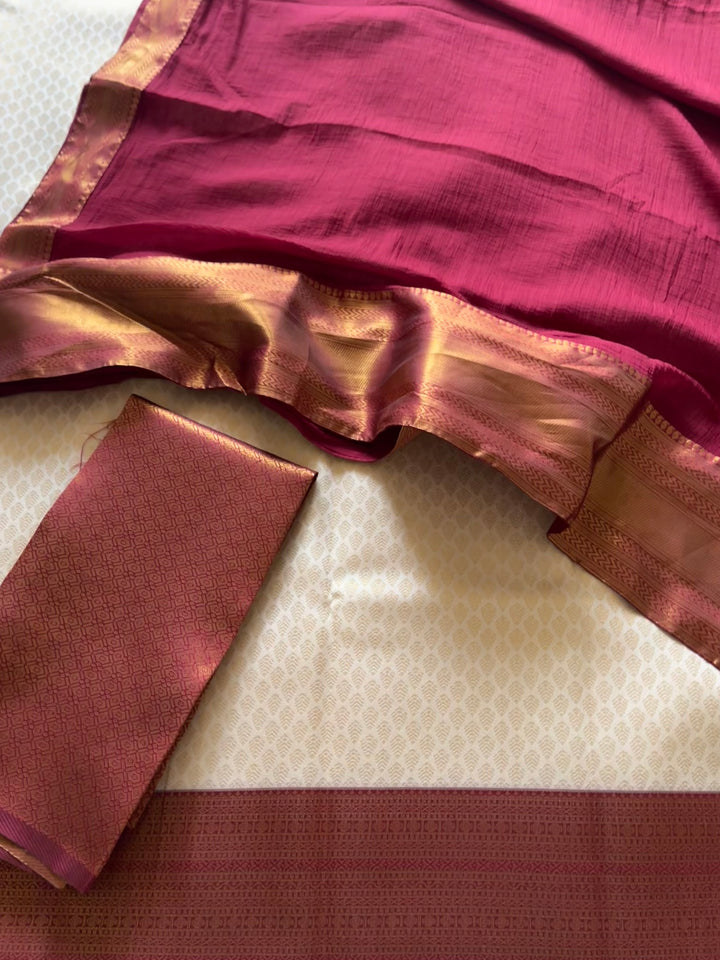 Unstitched premium half saree material( reddish maroon)
