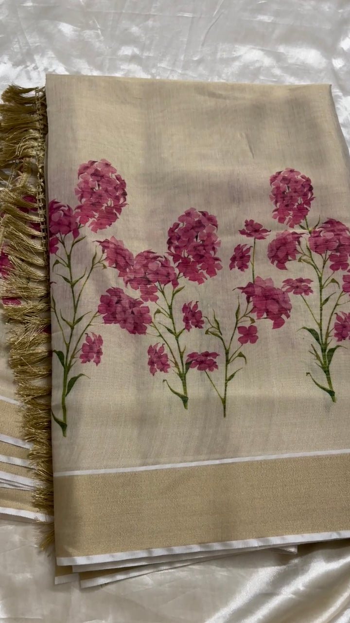 Soft cotton tissue mix flower motif saree kr33