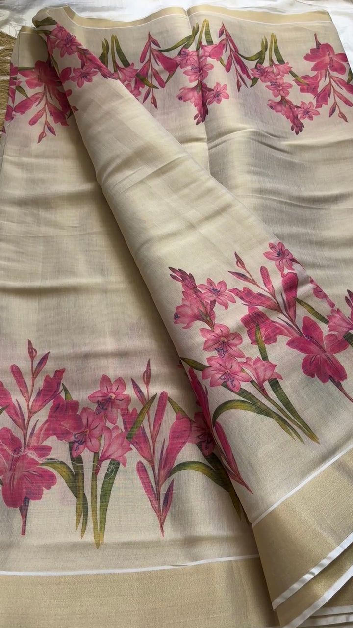 Soft cotton tissue mix flower motif saree