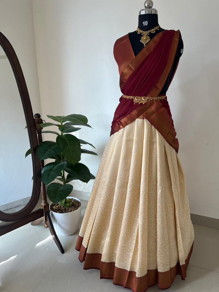 Unstitched premium half saree material(reddish maroon)