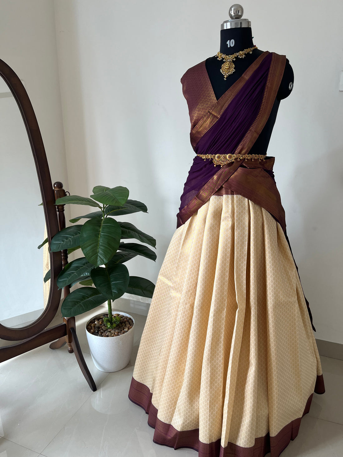 Unstitched premium half saree material(deep purple )