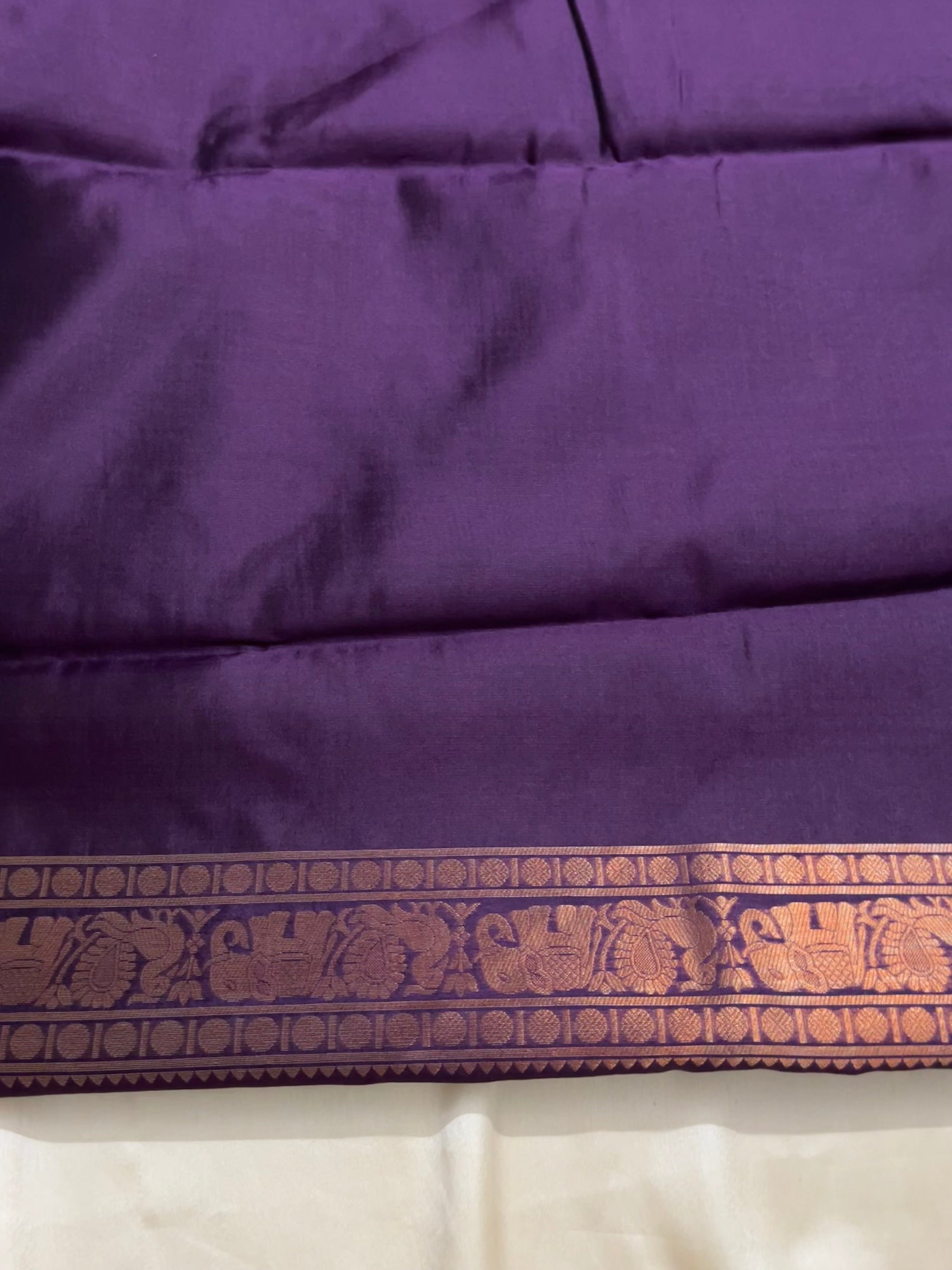 Unstitched semi Kanchi cotton  half saree material(olive green with purple) (KR34)