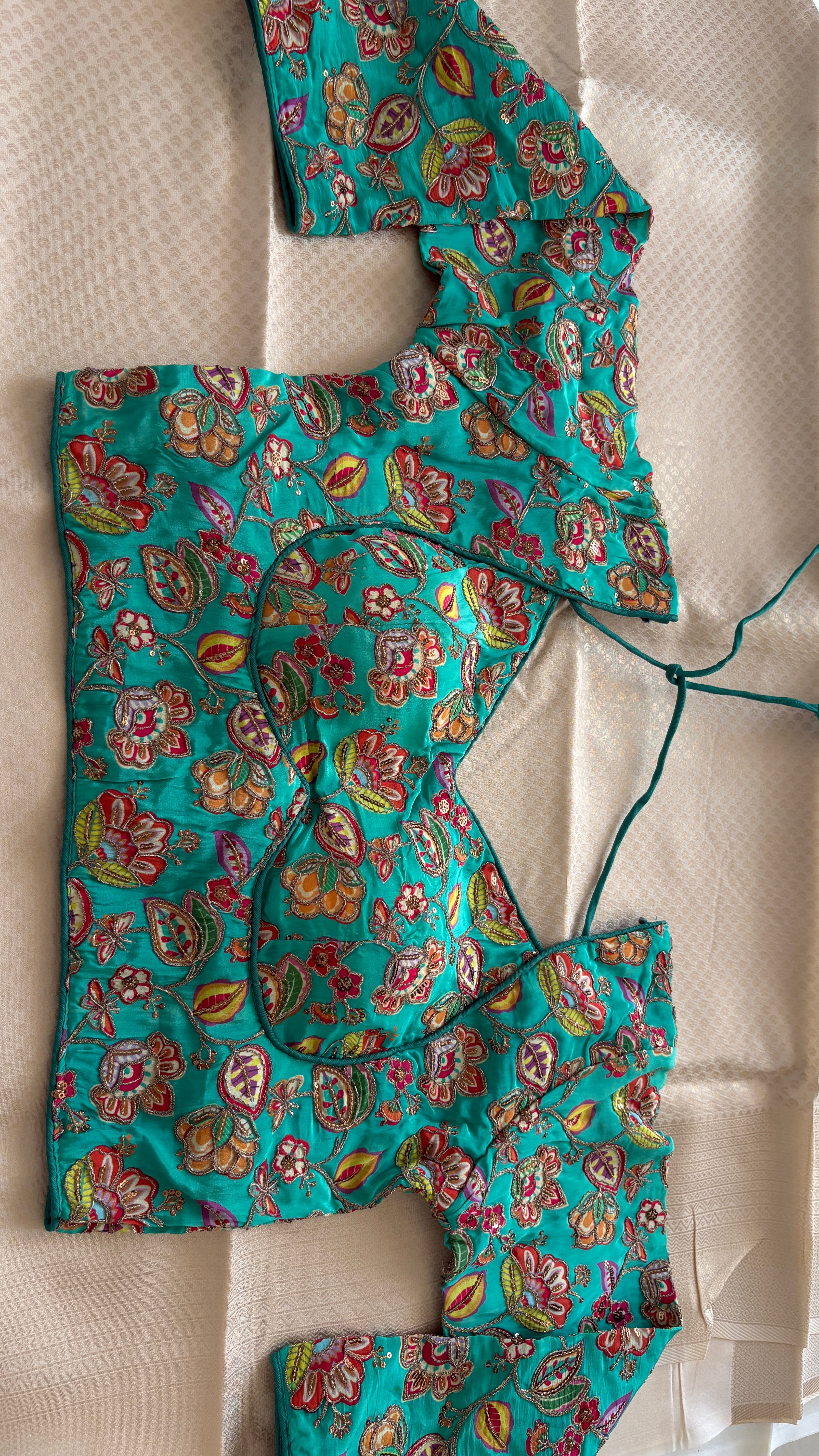Premium chinon fabric stitched blouse padded (38) Rama green