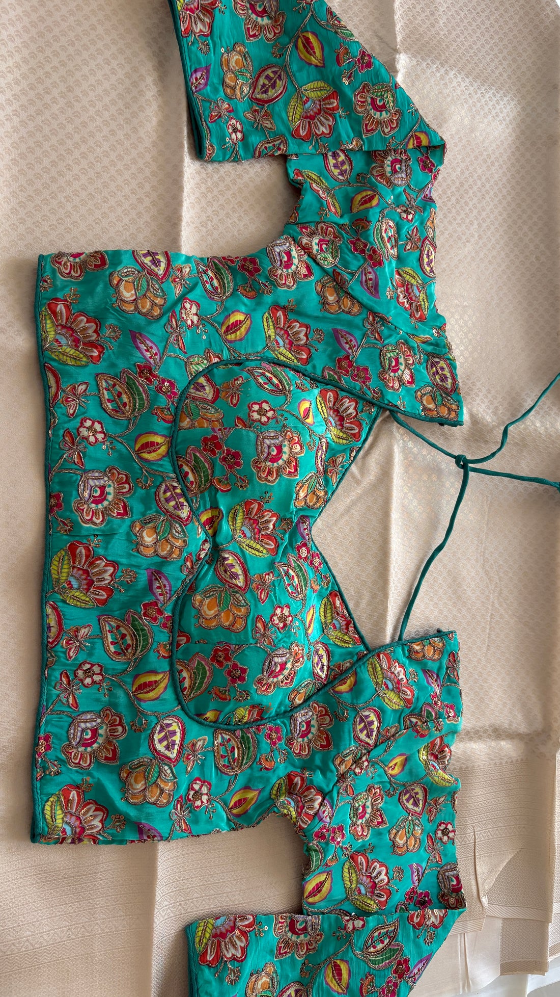 Premium chinon fabric stitched blouse padded (38) Rama green