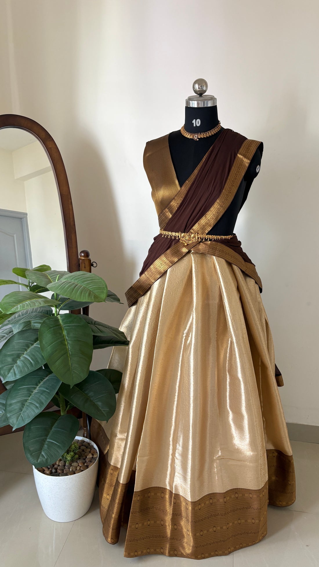 Unstitched premium half saree material ( caramel shade with coffee brown )