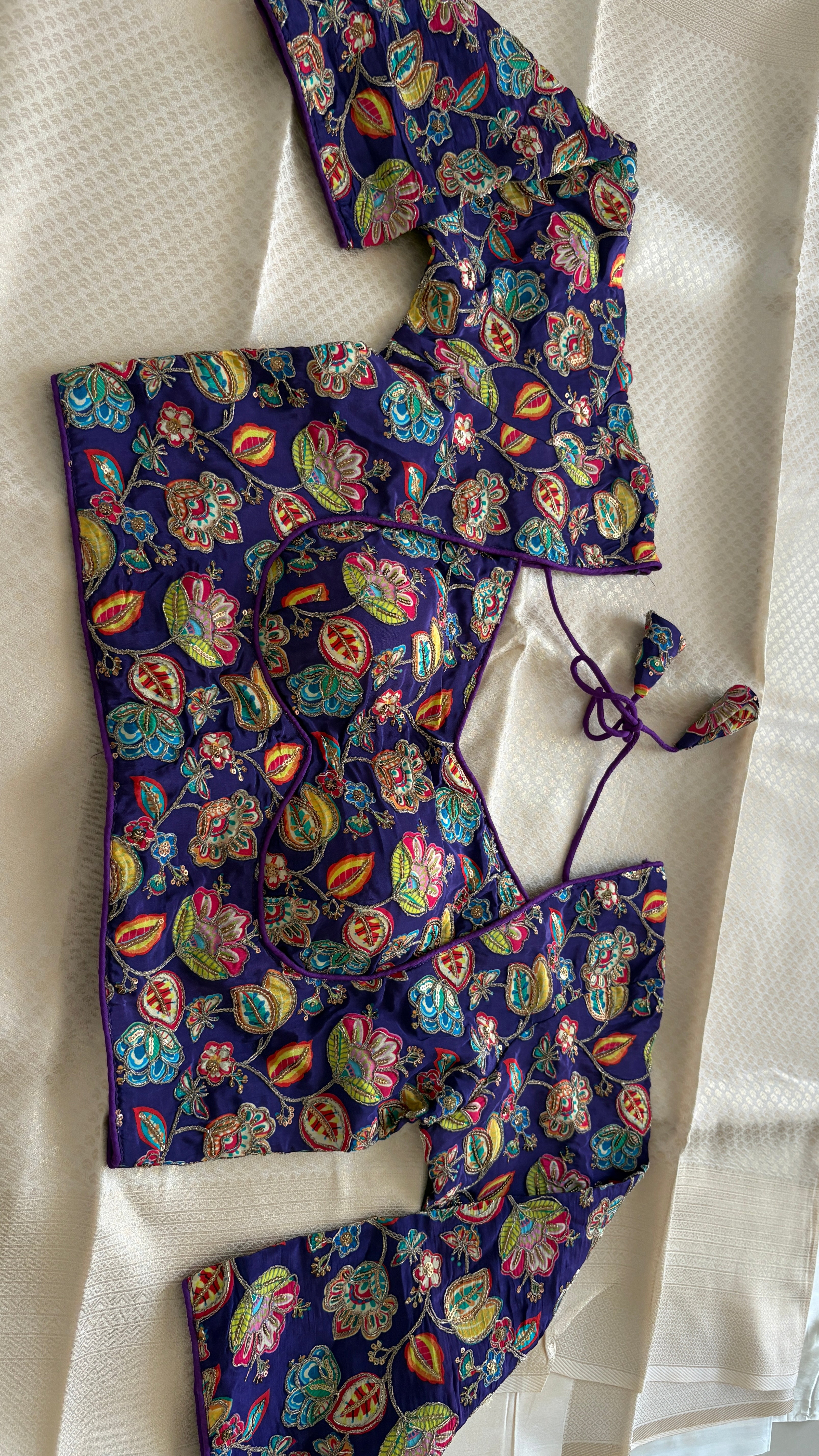Premium chinon fabric stitched blouse padded (38) shade violet closer to navy