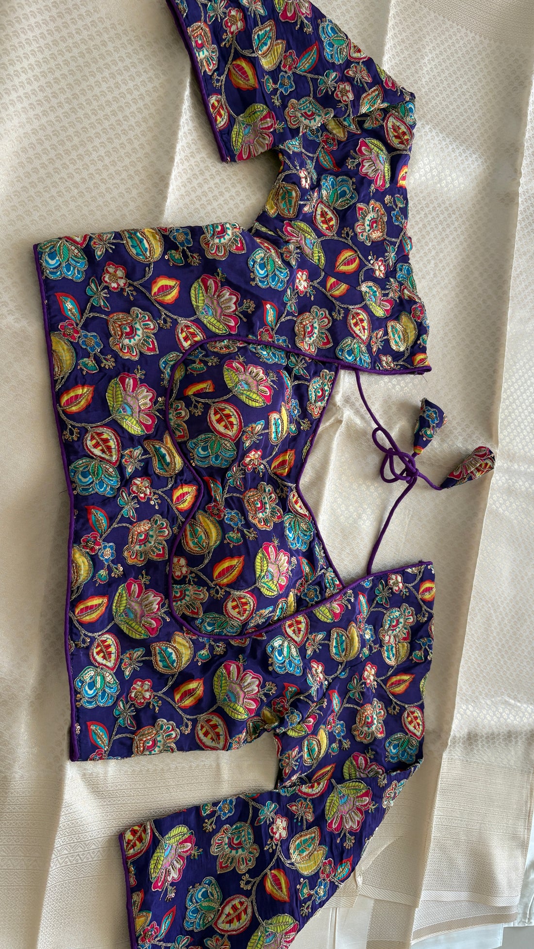 Premium chinon fabric stitched blouse padded (38) shade violet closer to navy