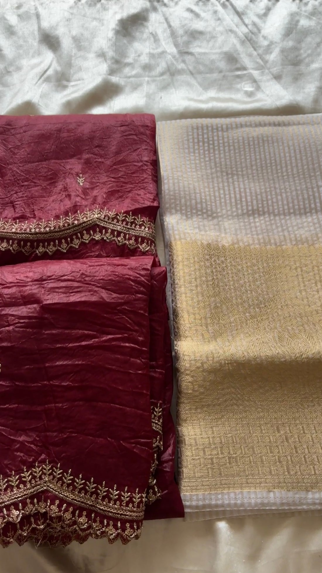 Unstitched half saree material(maroon)