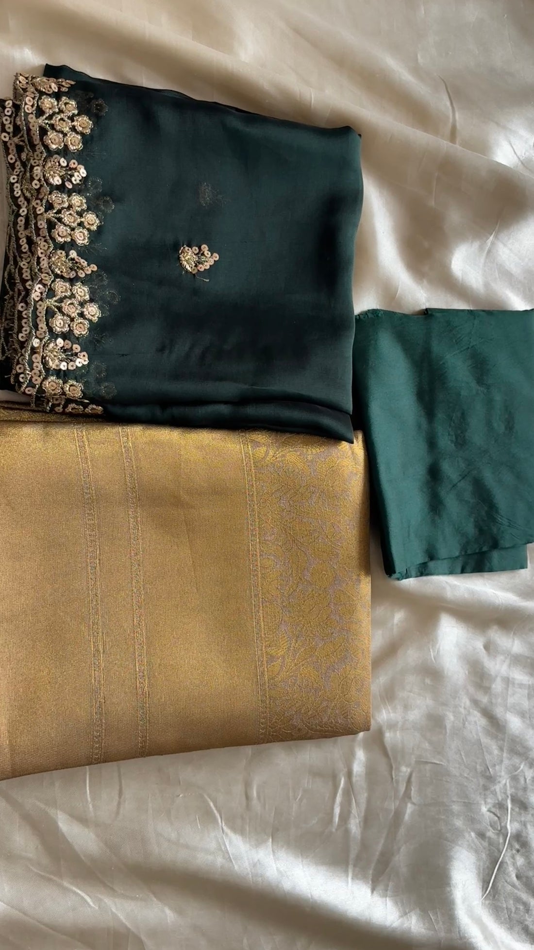Unstitched half saree material ( antique with deep green)