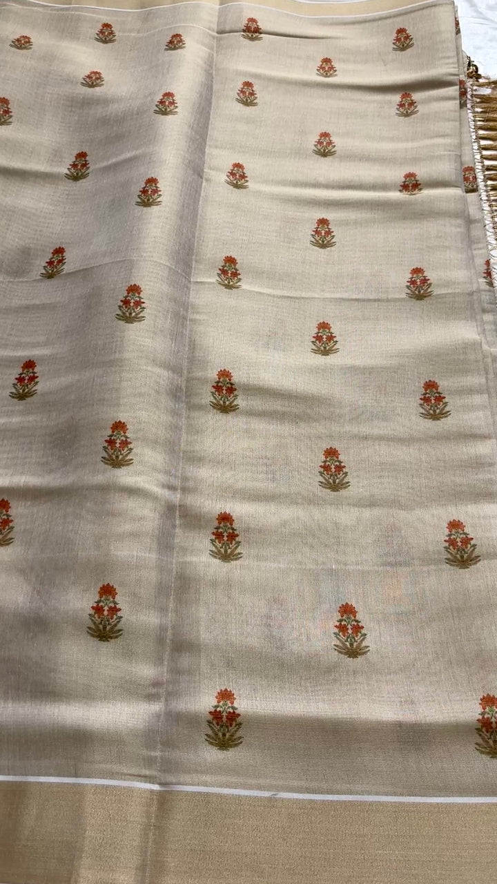 Soft cotton tissue mix flower motif saree kr129