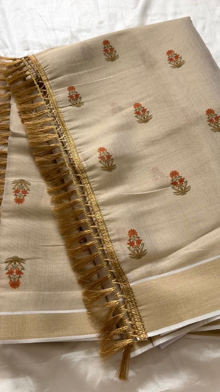 Soft cotton tissue mix flower motif saree kr129