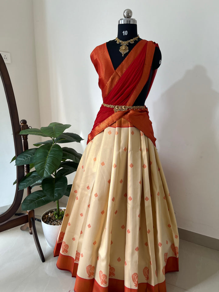 Unstitched premium half saree material(orange)