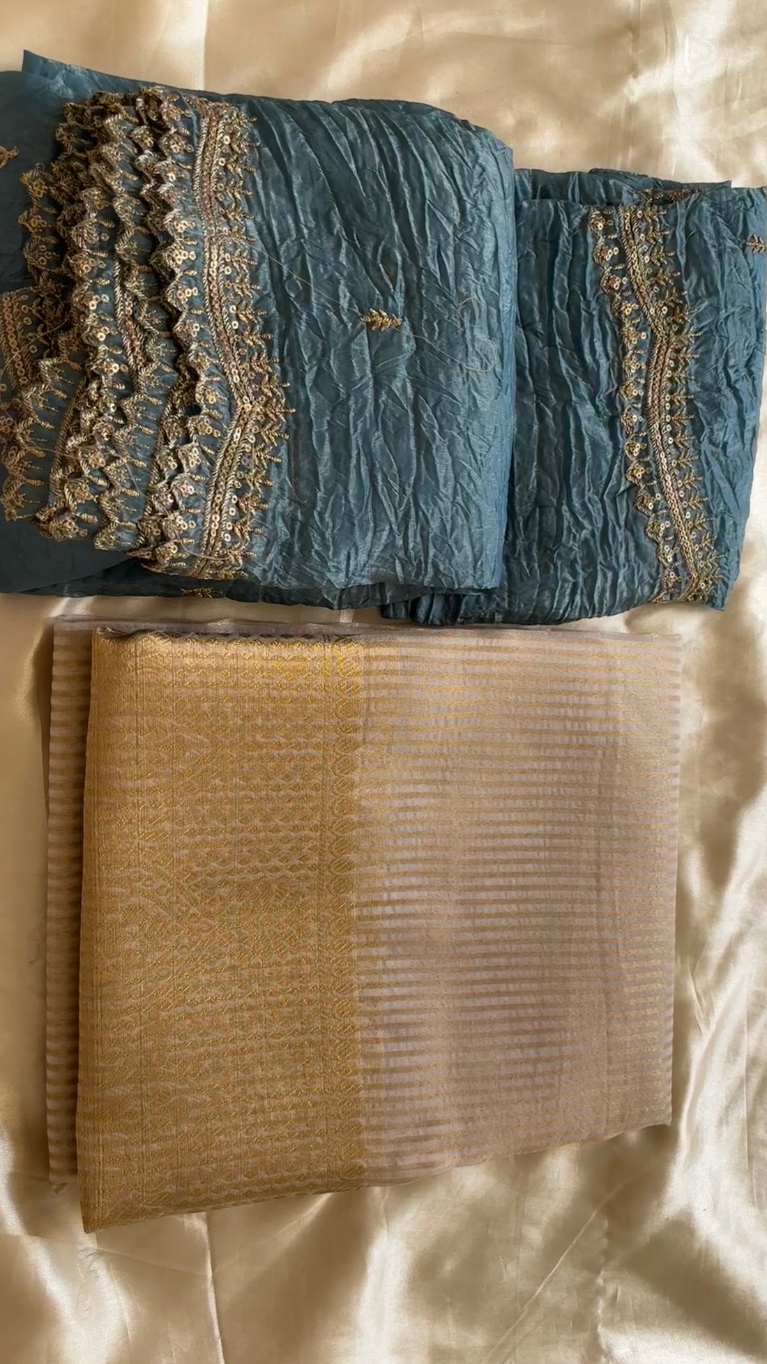 Unstitched half saree material(steel blue) KR 13